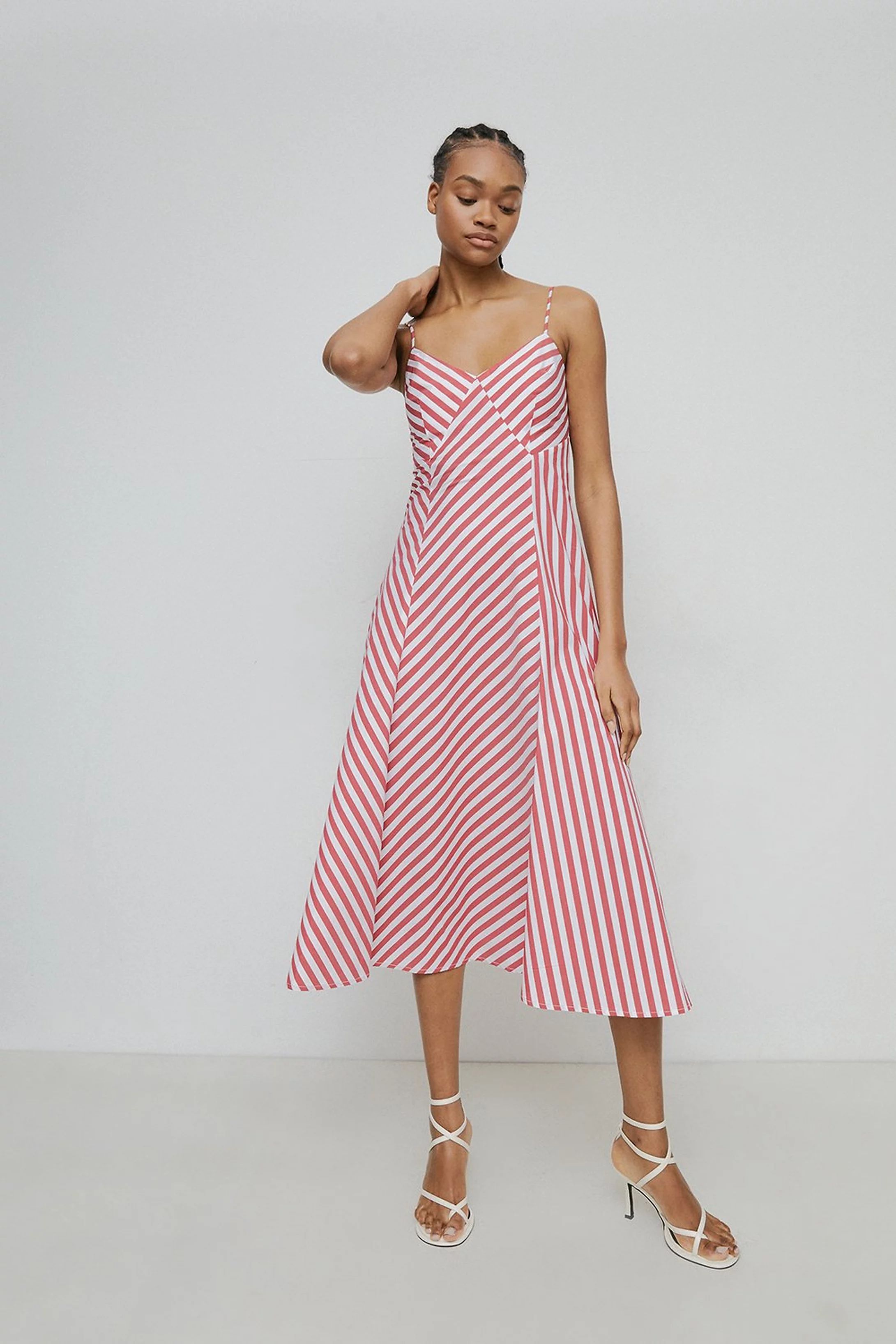 Strappy Stripe Midi Dress | Warehouse UK & IE