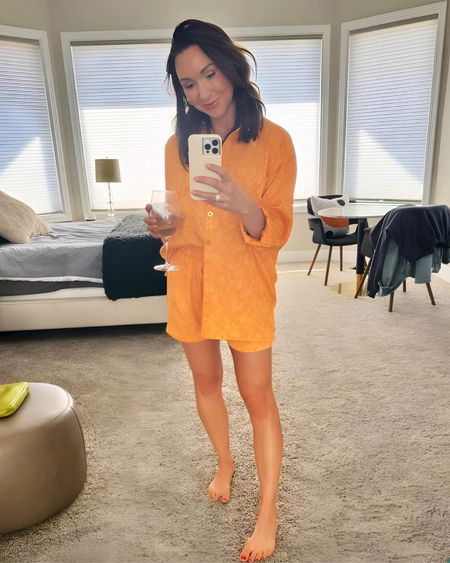 They pajamas chic for a night in with the girls.  🧡
(Doubles as a swim cover up, triples as separates). 


#LTKsalealert #LTKover40 #LTKSeasonal