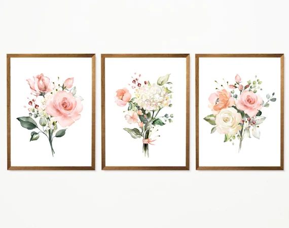 Pink Rose Wall Art, Blush Watercolor Flowers, Floral Art Prints, Floral Wall Art, Bedroom Wall De... | Etsy (US)