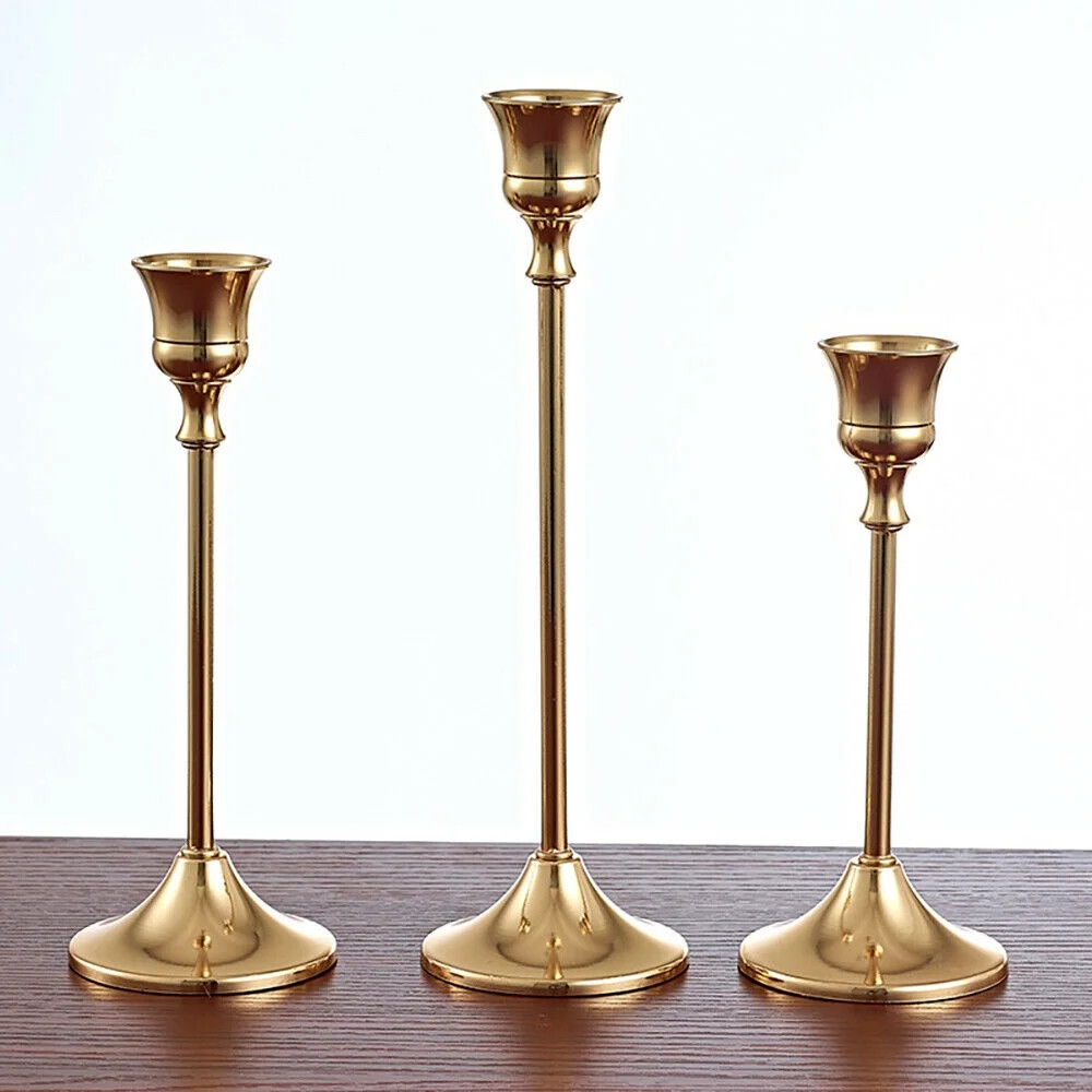 Set of 3 Tall Gold Candlesticks Modern Candle Holder Wedding Decor 15/19/23.5cm - Walmart.com | Walmart (US)