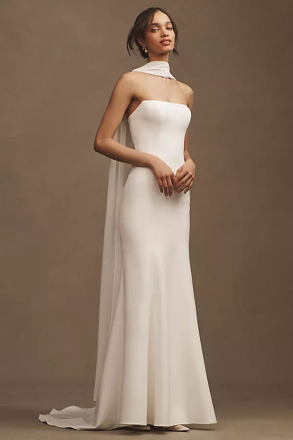 Jenny by Jenny Yoo Perry Crepe Strapless Column Wedding Gown | Anthropologie (US)