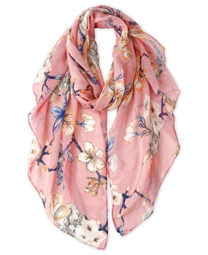 GERINLY Pink Flower Garden Scarves for Women Pretty Neck Wrap Beautiful Shoulder Shawl Feminine Head Scarf Pareo (Pink) | Amazon (US)