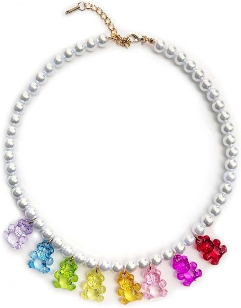 Y2K Kawaii Pearl Rainbow Gummy Bear Bead Necklace | Amazon (US)