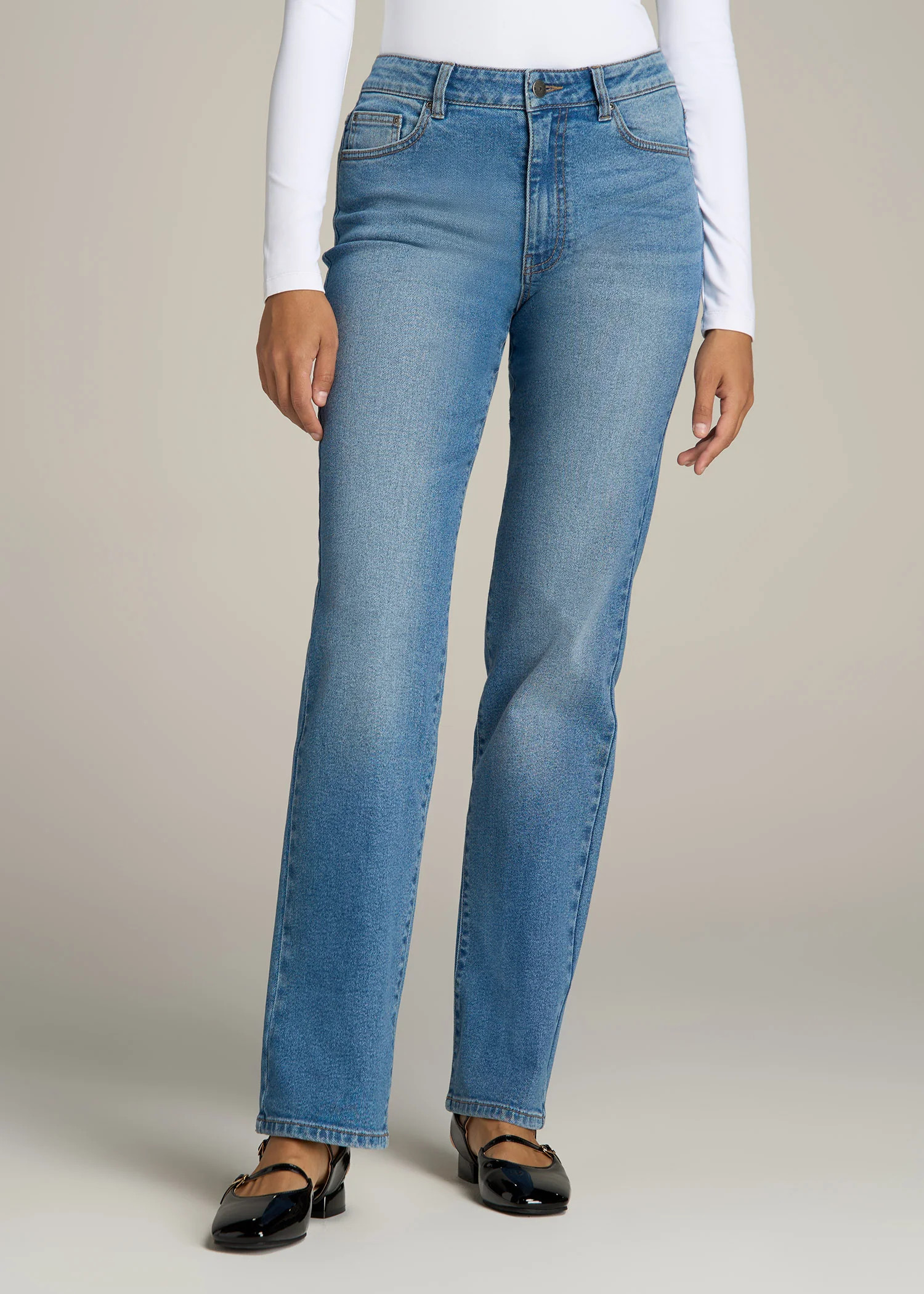 Harper High-Rise Straight Stretch Jeans for Tall Women in Colorado Blue | American Tall