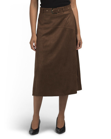 Faux Suede Midi Skirt With Belt, Spandex/Polyester/Suede | TJ Maxx