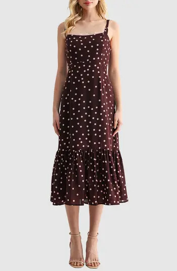 Lush Polka Dot Tiered A-Line Midi Dress | Nordstromrack | Nordstrom Rack