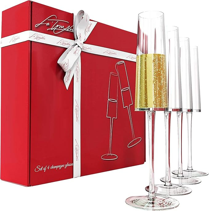 Champagne Flutes Set of 4 - Crystal Champagne Glasses in Gift Box for Wedding and other Occasions... | Amazon (US)