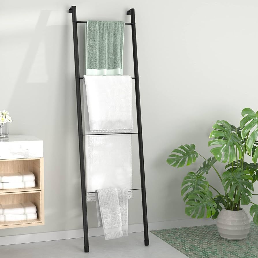 Pickpiff Black Metal Blanket Ladder - Free Standing Wall Leaning Ladder Towel Rack for Decorative... | Amazon (US)