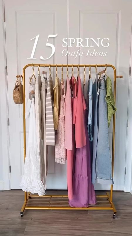 15 Spring Outfit ideas. 
White skirt set, white cardigan, neutral pants, striped cardigan, light yellow vest, light pink dress, pink cardigan, pink suit, pink sweater, mauve dress, blue bodysuit,  blue dress, light jeans, green knit shirt, straw bag. 



#LTKstyletip #LTKSeasonal #LTKU