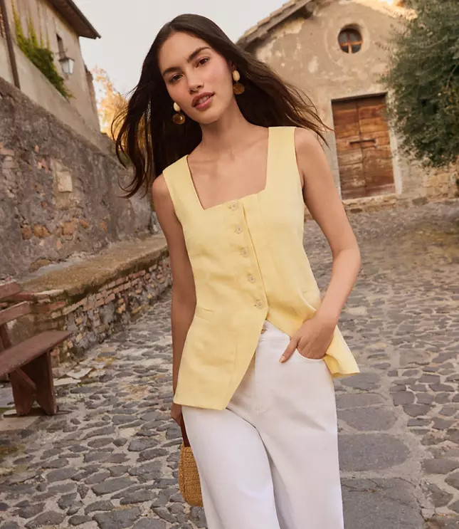 Linen Blend Square Neck Vest Top | LOFT