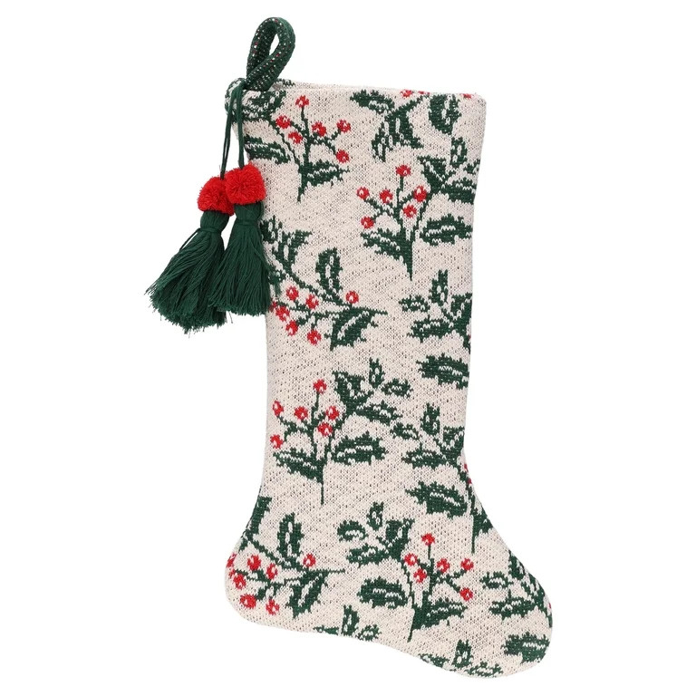 Holly Leaf Christmas Stocking, Multicolor, 19", by Holiday Time | Walmart (US)