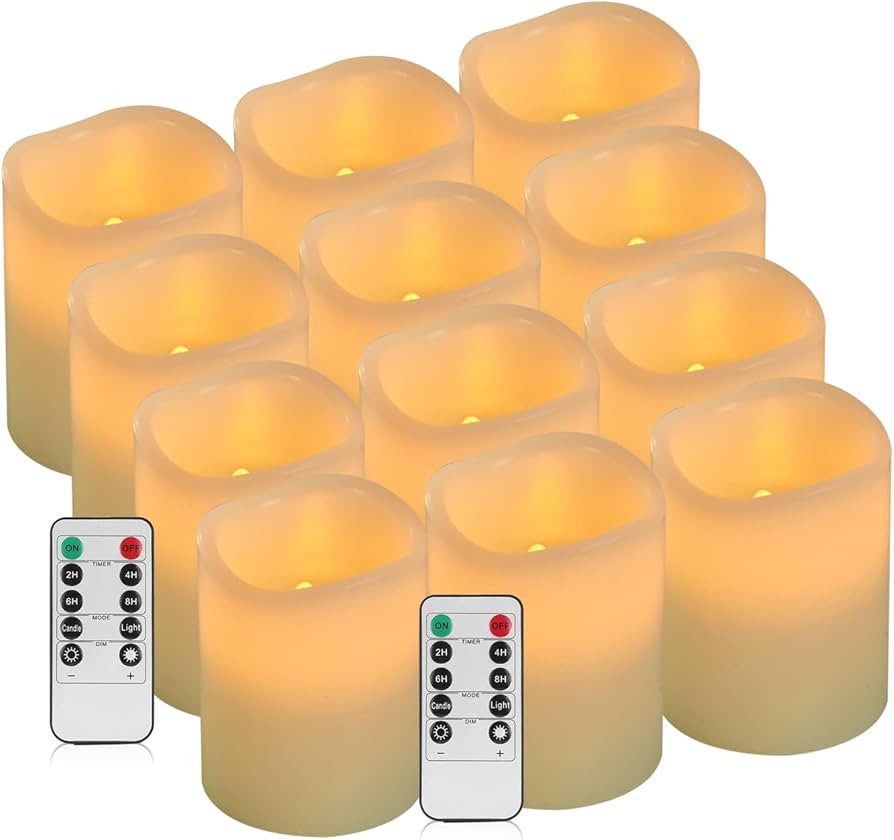 Vinkor Flameless Candles (Ivory Set of 12 （D: 3" x H: 4"）) | Amazon (US)