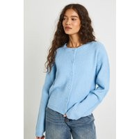 boohoo Women's Super Soft Crew Neck Knitted Chunky Cardigan in Baby Blue | Size: Small | Boohoo.com (UK & IE)