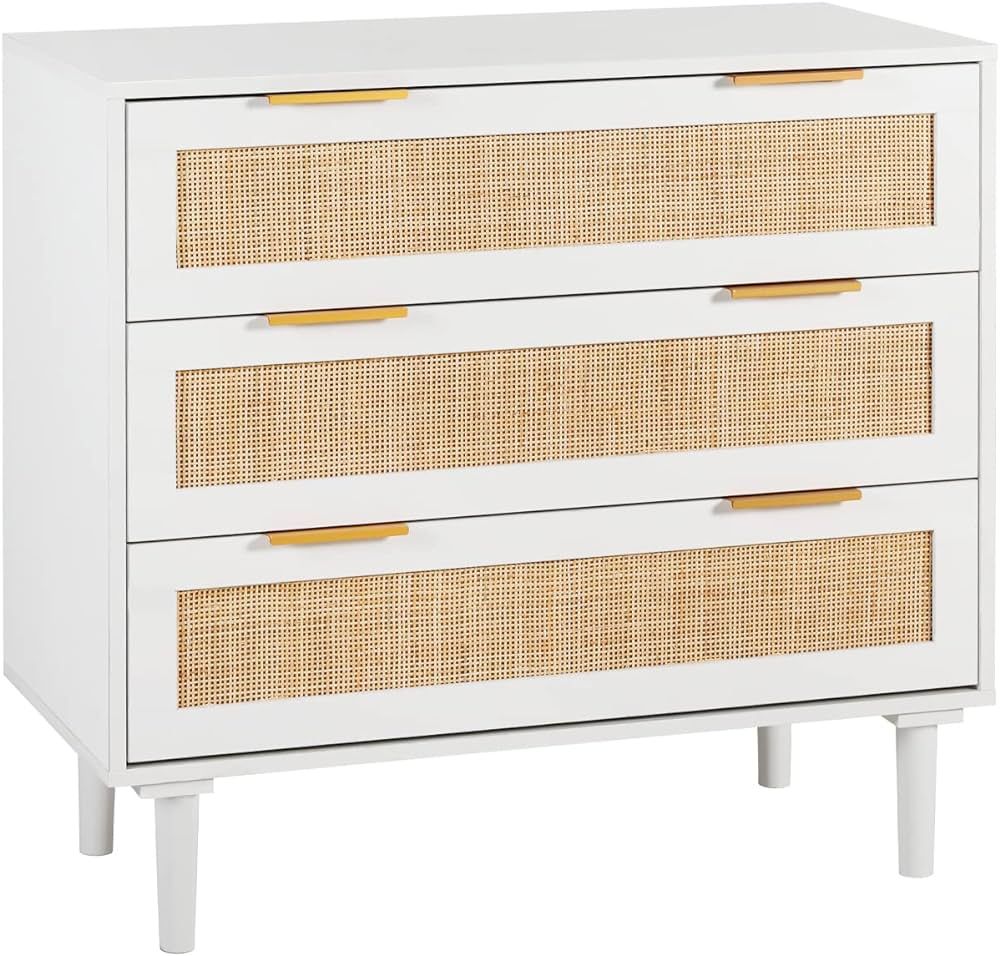 HOPUBUY 3 Drawer Dresser for Bedroom, Rattan Dresser Modern Closet Dressers Chest of Drawers, Woo... | Amazon (US)