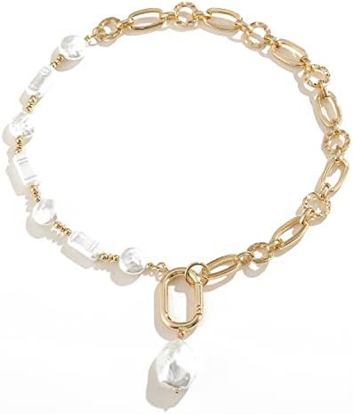 Statement Pearl and Chain Necklace Mixed Chain and Trendy Pearl Choker Organic Pears Heart Pendan... | Amazon (US)