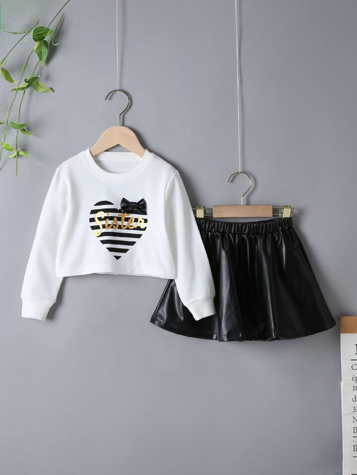 Toddler Girls Letter And Heart Print Sweatshirt & Skirt | SHEIN