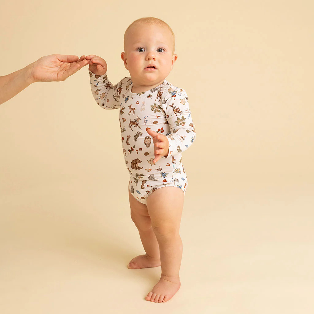 Forest Animal White Long Sleeve Baby Bodysuit | Iridessa | Posh Peanut