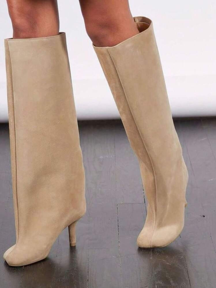 Luxury Fashion Women's Knee High Long Boots Square Toe Wide Calf Stiletto Heel Tall Boots | SHEIN