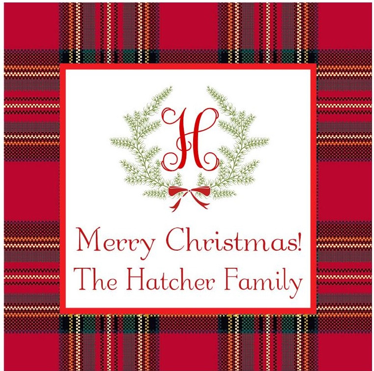 HOME / SPECIALTY SHOPS / ENTERTAINING BY OCCASION / CHRISTMAS / HOLIDAY GIFT STICKERS / PERSONALIZED CHRISTMAS GIFT TAG STICKERS {RED PLAID OPEN WREATH} | Two Funny Girls
