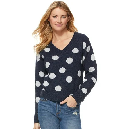 Scoop Polka Dot V-Neck Slouchy Sweater Women's | Walmart (US)