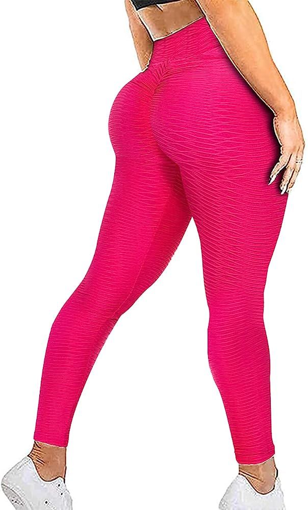 SEASUM Women's High Waist Yoga Pants Scrunched Booty Leggings Workout Running Butt Enhance Textured  | Amazon (US)