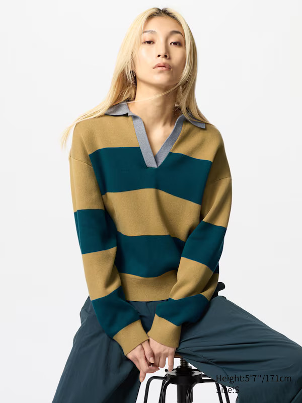 Smooth Cotton Relaxed Polo Sweater | Striped | UNIQLO (US)