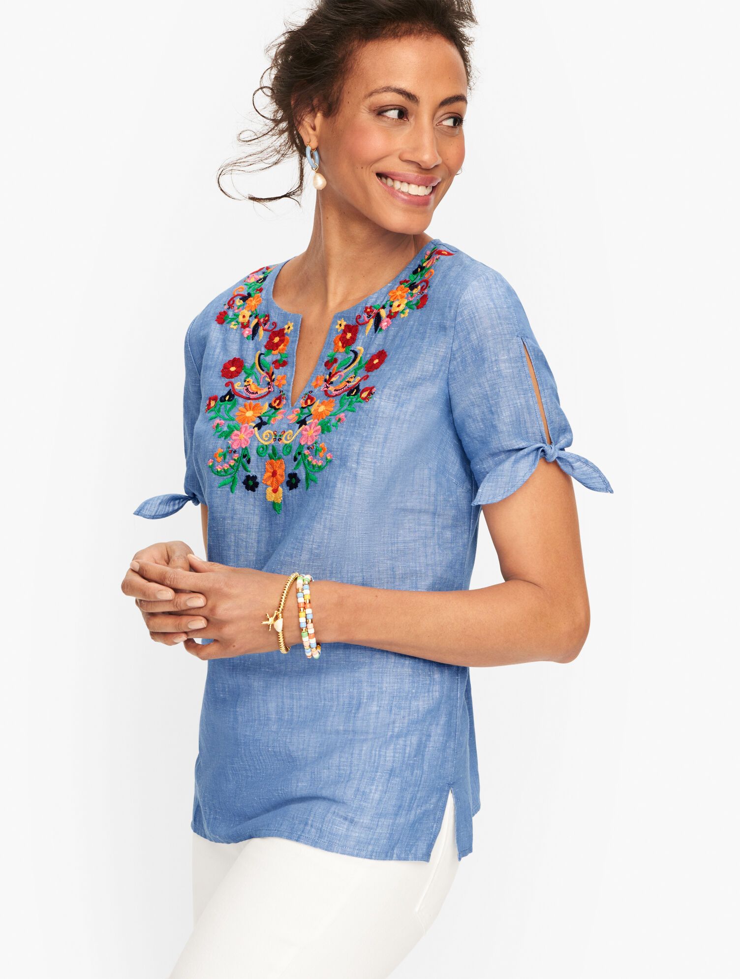 Embroidered Linen Popover | Talbots