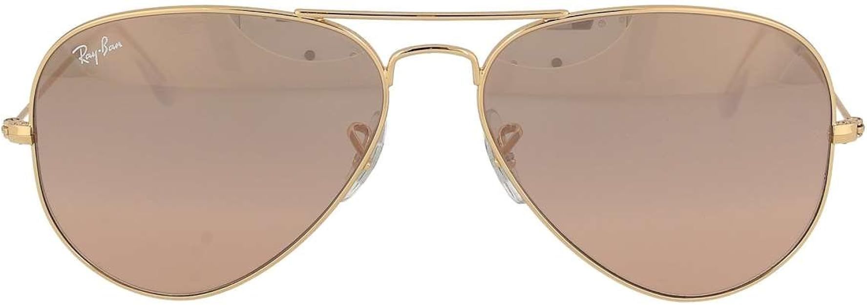 Ray Ban Aviator Sunglasses RB3025 001/3E 55mm (small) Gold Frame, Pink Mirror | Amazon (US)
