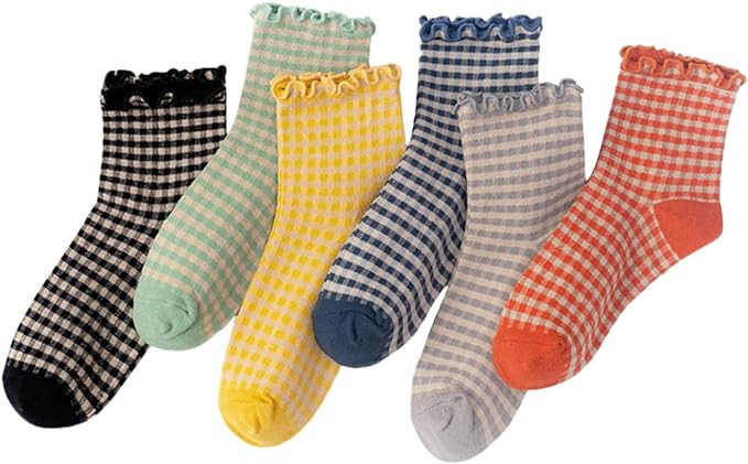 Women's Cute Ruffle Frilly Striped Color Block Cotton Knit Casual Crew Socks Size 5-9 (Multi Colo... | Amazon (US)