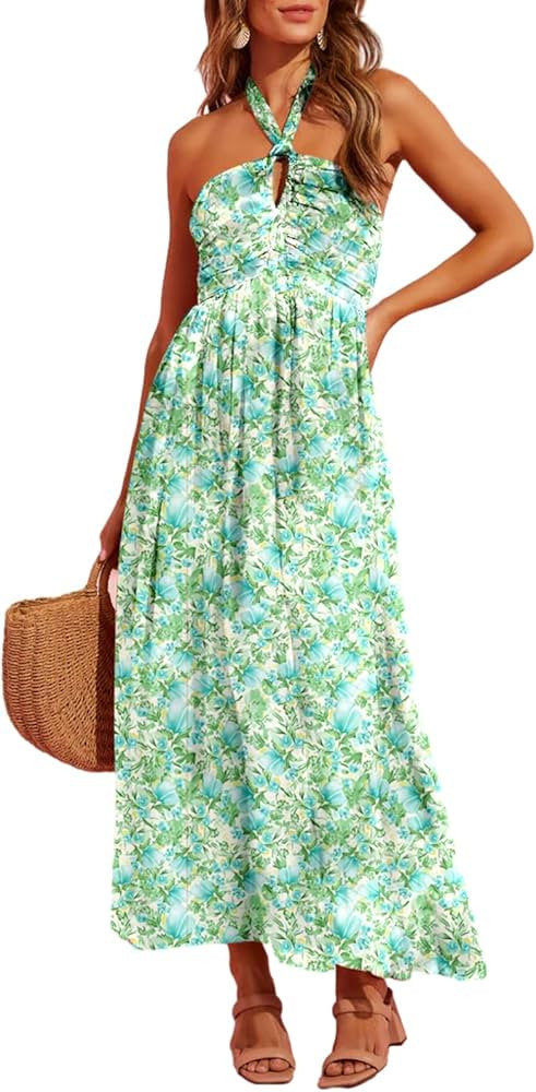 Dokotoo Maxi Dresses for Women 2024 Summer Crossover Halter Neck Sexy Sleeveless Cut Out Backless... | Amazon (US)