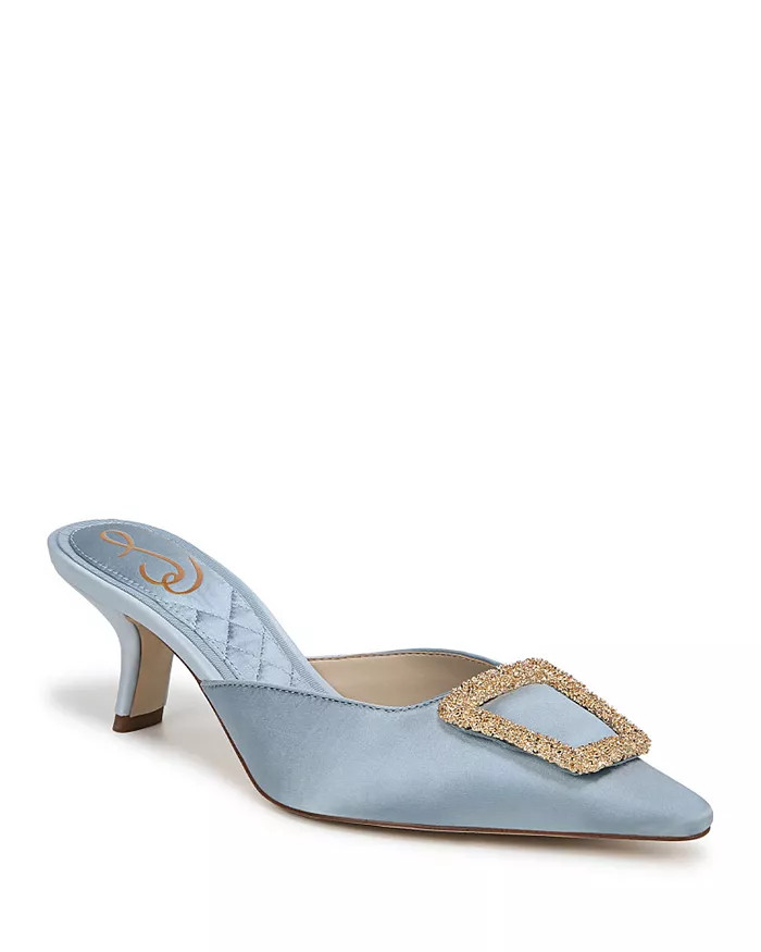 Women's Brit Pointed Toe Buckle Detail Open Back Kitten Heel Pumps | Bloomingdale's (US)
