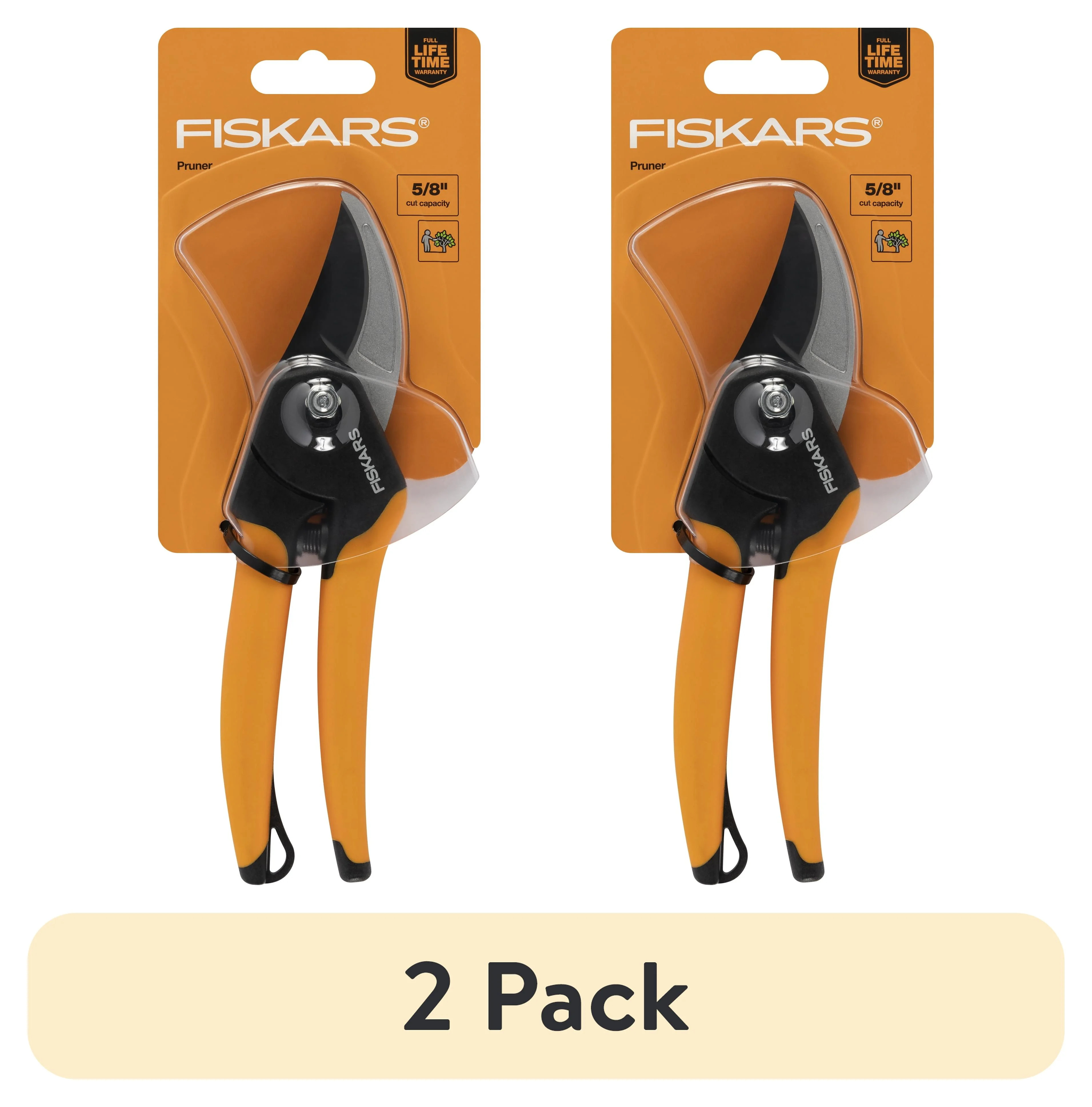 (2 pack) Fiskars 5/8" Bypass Pruner Garden Tool with Steel Blade and Soft Grip Handle, Black and ... | Walmart (US)