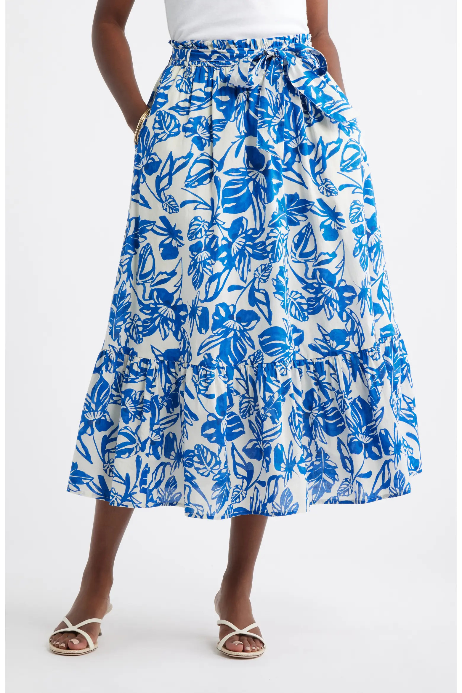 Caslon® Tie Waist Tiered Midi Skirt (Women) | Nordstrom | Nordstrom