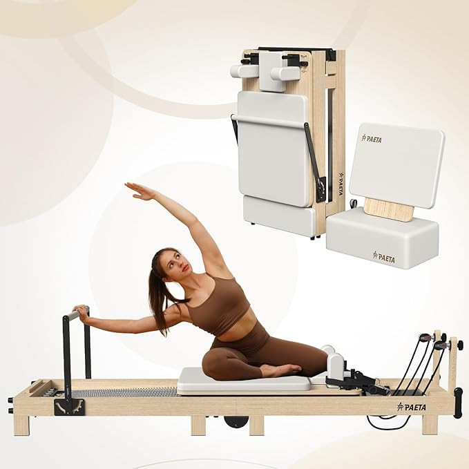 Pilates Reformer, PAETA 92" Wooden Foldable Pilates Reformer Machine with Springs, Pilates Machin... | Amazon (US)