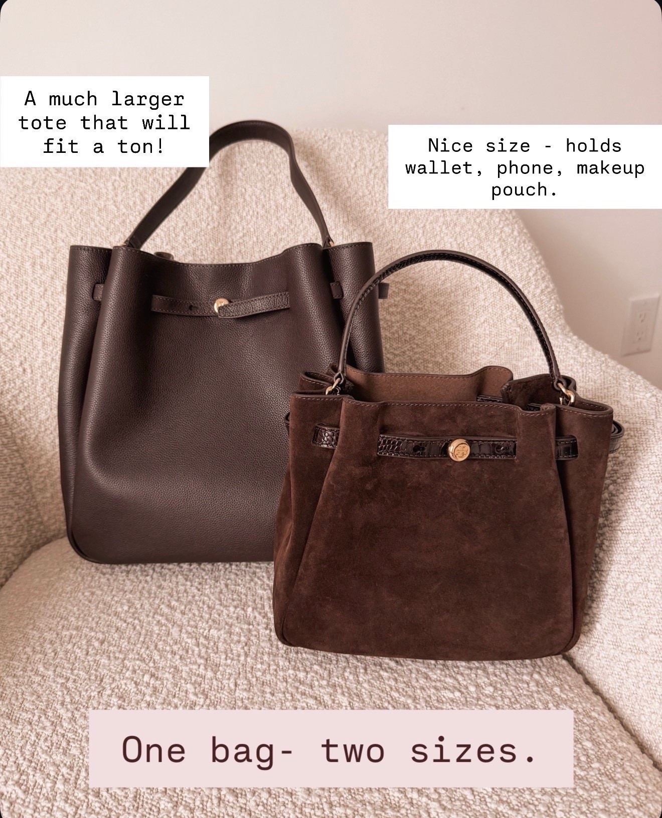 Same chic silhouette, two perfect sizes. The larger tote fits everything for busy days, and the smaller one holds the essentials while still looking polished.

brown leather tote, everyday work bag, neutral handbag, affordable luxury look, classic bucket bag style, work and weekend bag, elevated basics, timeless accessories

#LTKWorkwear #LTKOver40 #LTKmorningroutine