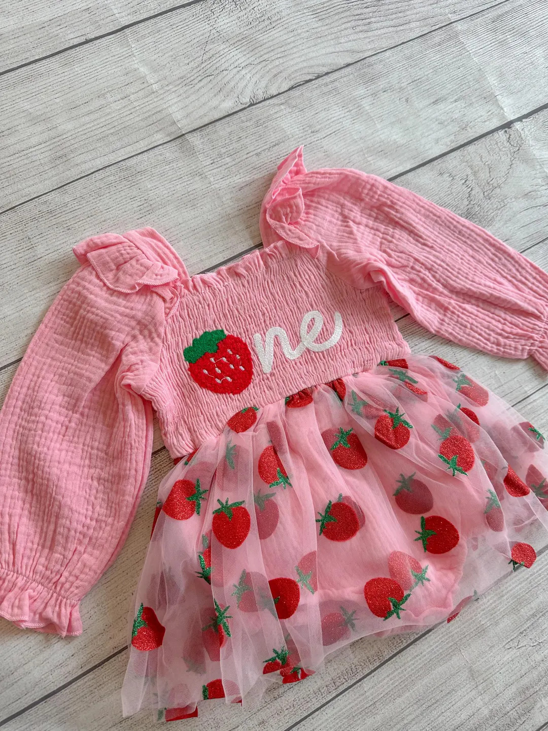One Strawberry Birthday, Cake Smash Outfit 1st Strawberry Long Sleeves Outfit Birthday Tutu Rompe... | Etsy (US)