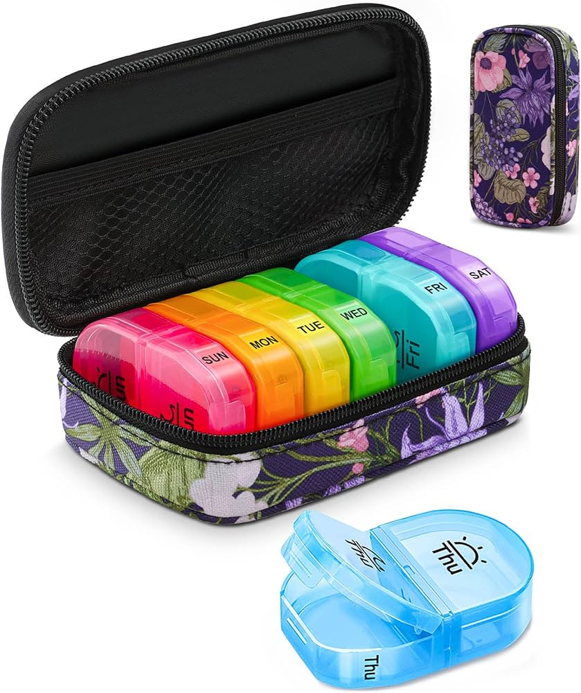 Weekly Pill Organizer 2 Times a Day, Travel AM PM Pill Box 7 Day with Lightproof Canvas Bag for P... | Amazon (US)