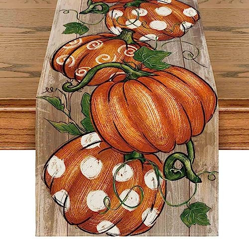 Artoid Mode Polka Dot Pumpkins Vine Fall Table Runner, Seasonal Autumn Thanksgiving Kitchen Dining Table Decoration for Home Party Decor 13x48 Inch | Amazon (US)