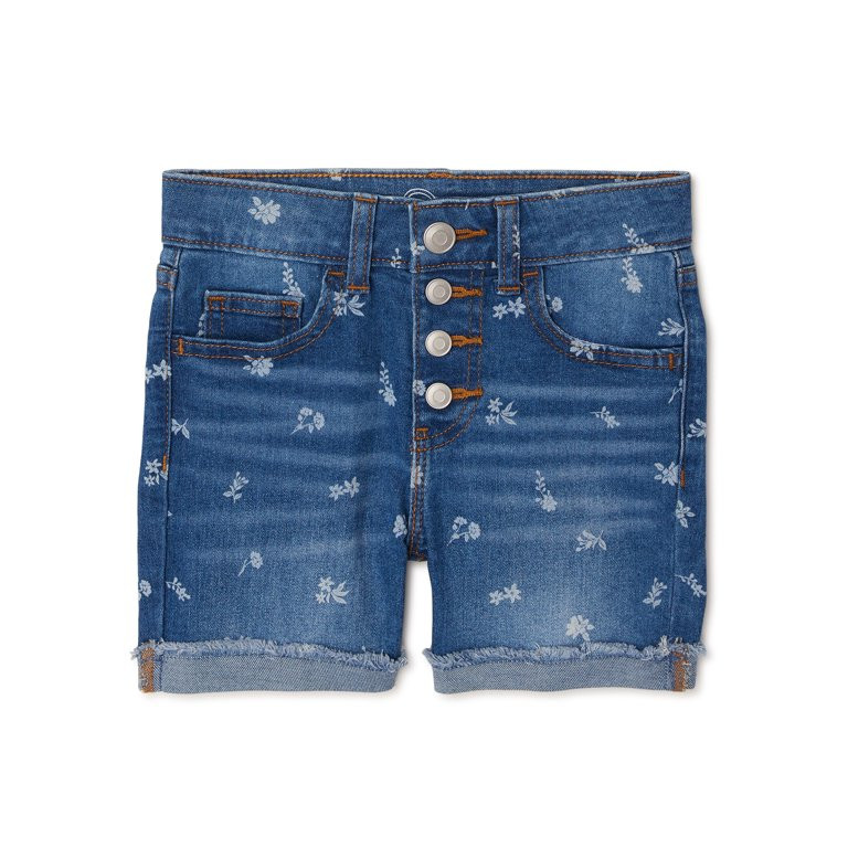 Wonder Nation Girls Floral Print Denim Midi Shorts, Sizes 4-18 & Plus | Walmart (US)
