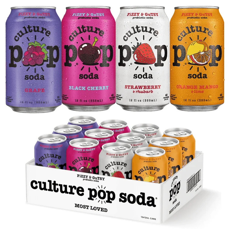 Culture Pop Soda Sparkling Probiotic Drink, Most Loved Variety Pack, 12 Pack, 12 Fl Oz Cans | Walmart (US)