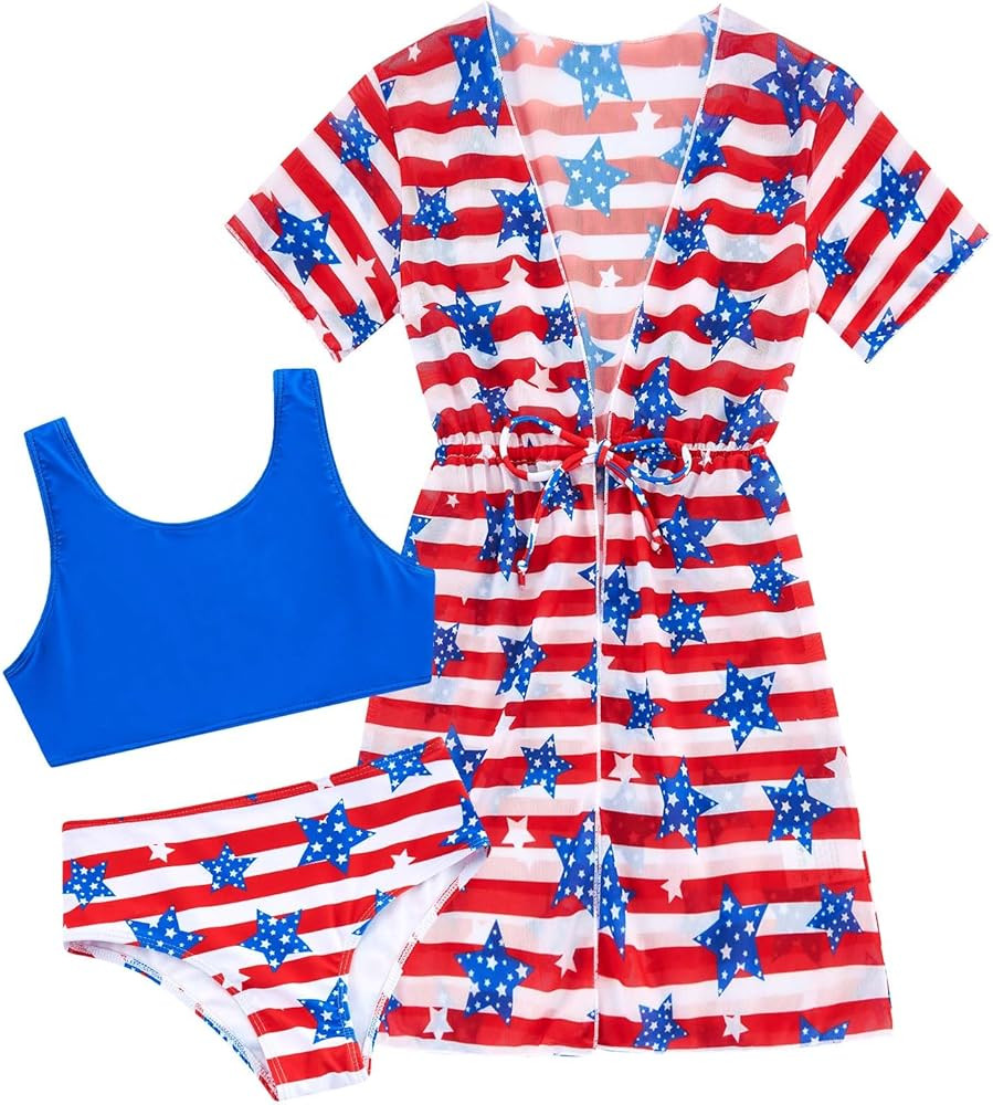Enlifety Girls Swimsuit 3 Piece Bikini Bathing Suit Quick Dry Swimwear Sun Protection Cover-Up Se... | Amazon (US)