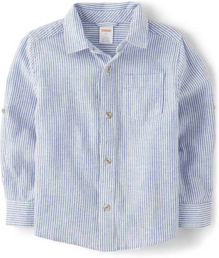 Gymboree Boys' and Toddler Long Sleeve Linen Button Up Shirt | Amazon (US)