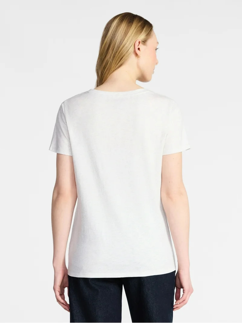 Time and Tru Women's Cotton V-Neck Tee with Short Sleeves, Sizes XS-XXXL | Walmart (US)