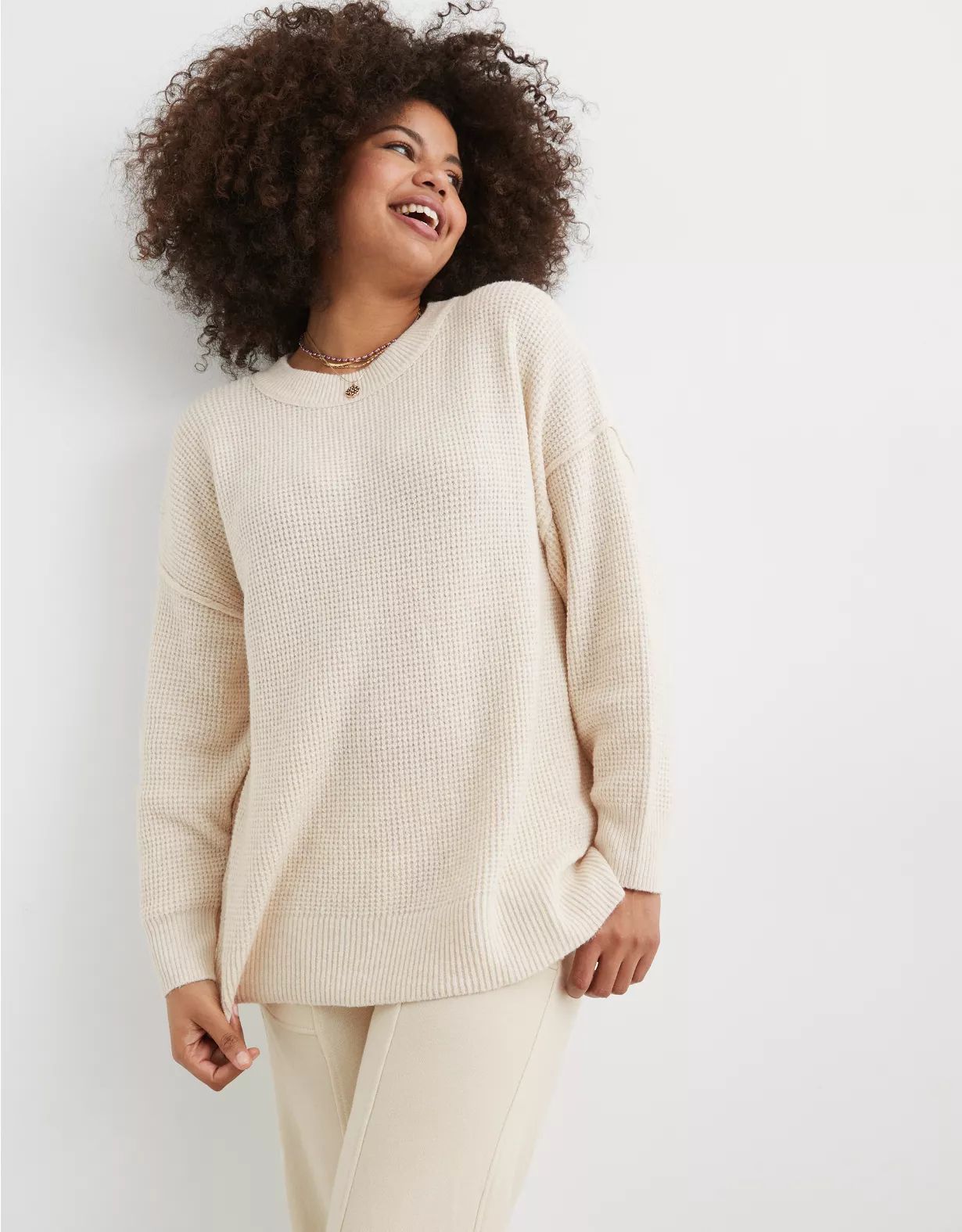 Aerie CozyUp Waffle Crew Sweater | American Eagle Outfitters (US & CA)