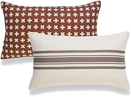 Hofdeco Modern Boho Decorative Lumbar Throw Pillow Cover ONLY, for Couch, Sofa, Bed, Brown Stripe... | Amazon (US)
