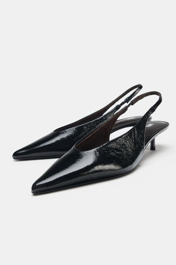 Zara - Leather Slingback Shoes - Black - 11 - Woman | Zara US