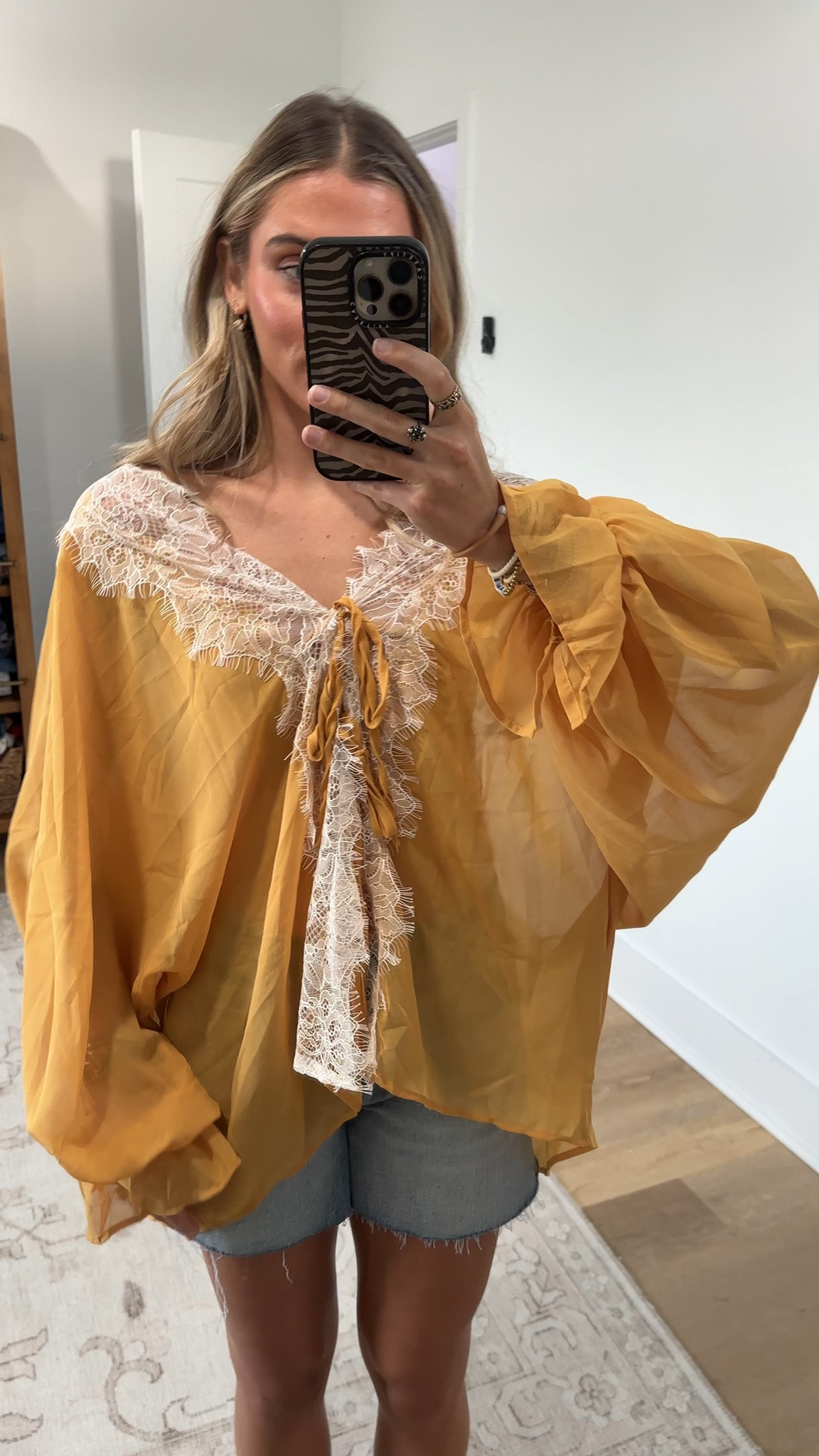 Amazon size small Chevara Women’s Sheer Chiffon Lace Trim Blouse V Neck Tie Front Flowy Shirt

#LTKootd #LTKSeasonal #LTKSaleAlert