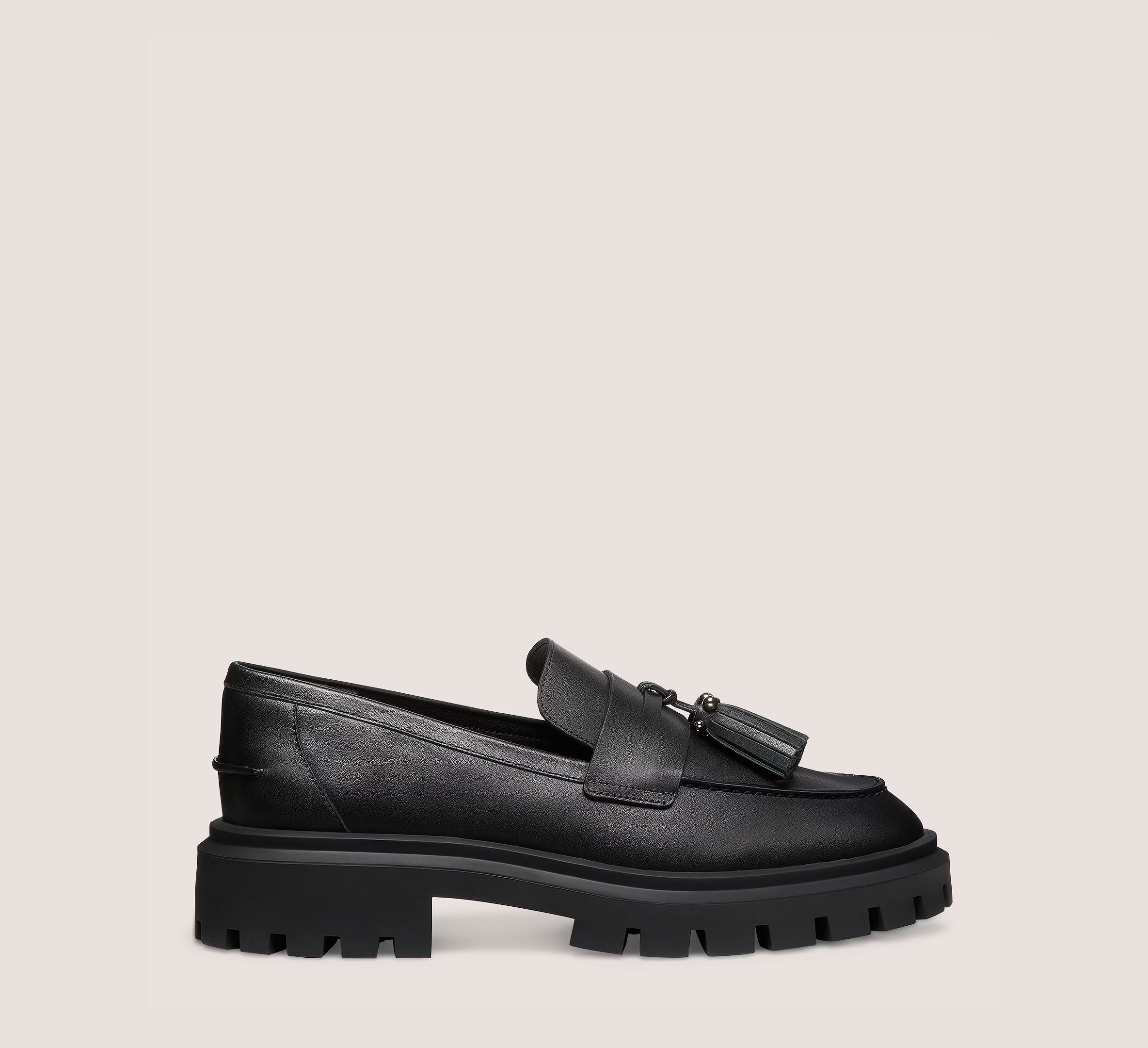 Stuart Weitzman Ultra Lug Tassel Loafer, Black Smooth Leather, Size: 11.5 Medium | Stuart Weitzman (US)
