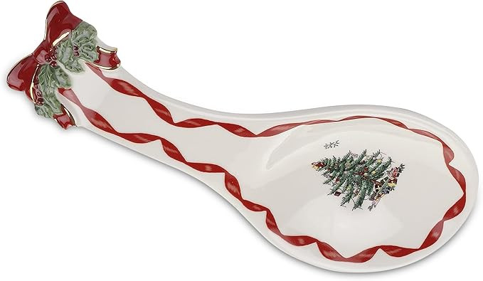 Spode Christmas Tree Ribbons Spoon Rest, 9.25" Festive Holiday Cooking Utensil Holder, Fine Earth... | Amazon (US)