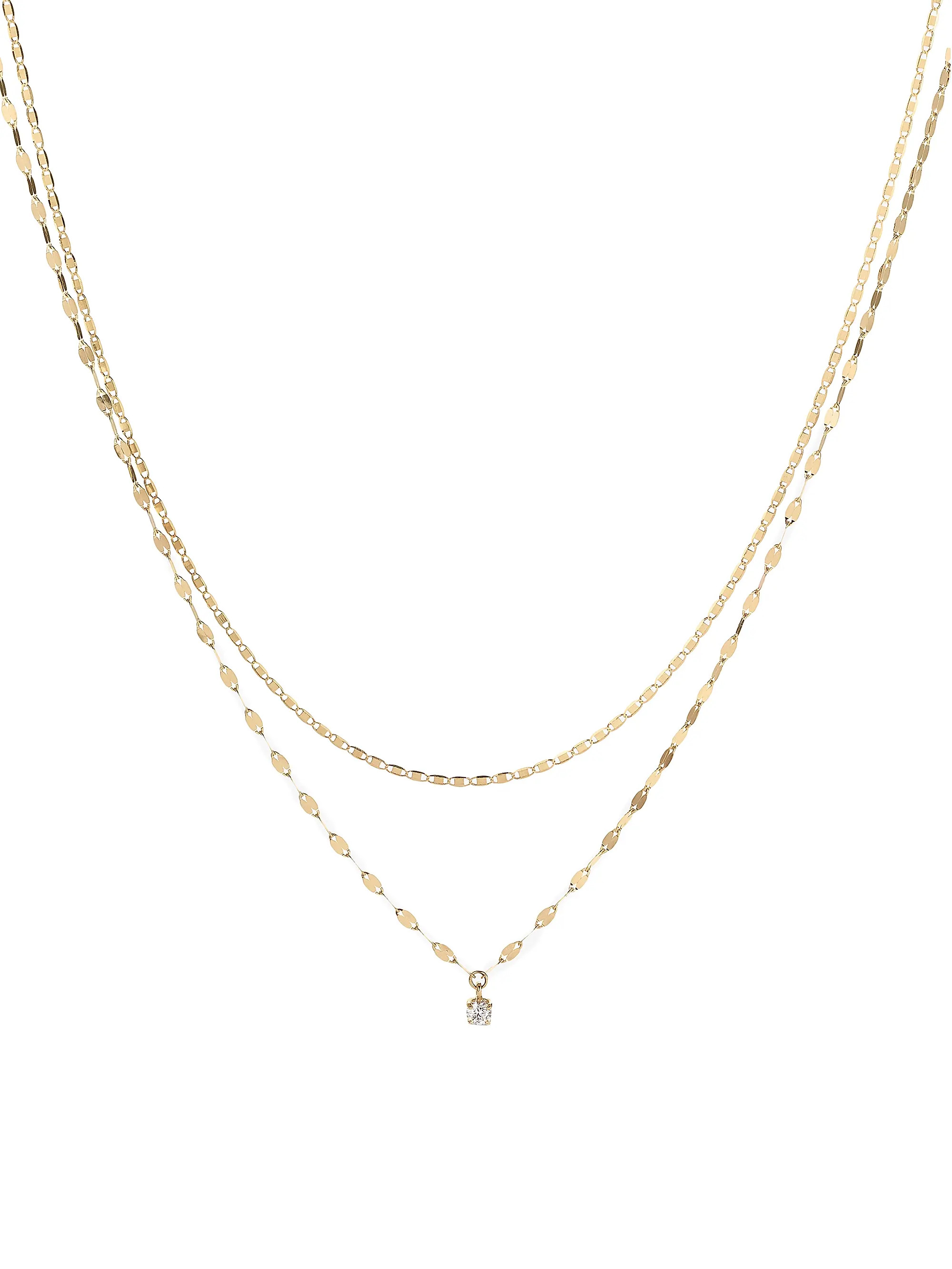 14K Yellow Gold & 0.11 TCW Diamond Double-Strand Necklace | Saks Fifth Avenue